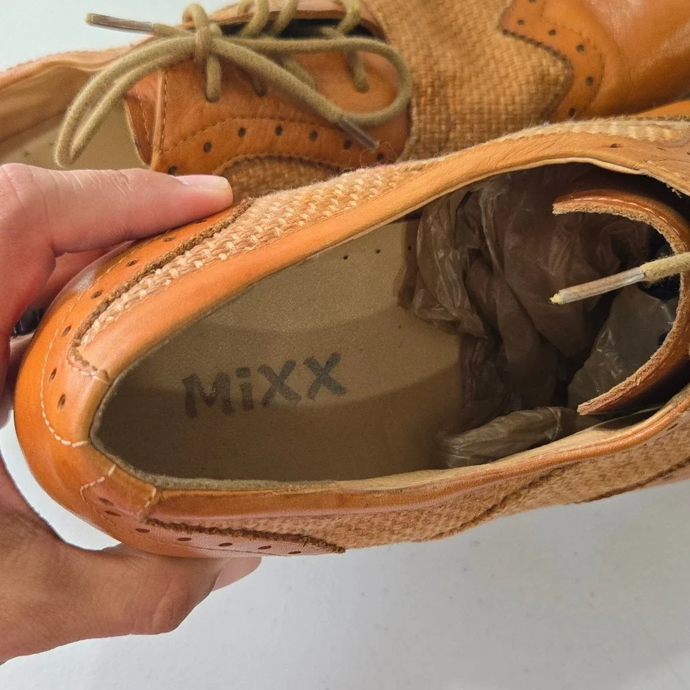 MIXX Bayard Men 43 Tan Leather Woven Wingtip Brogue Oxford Dress Shoes AC612